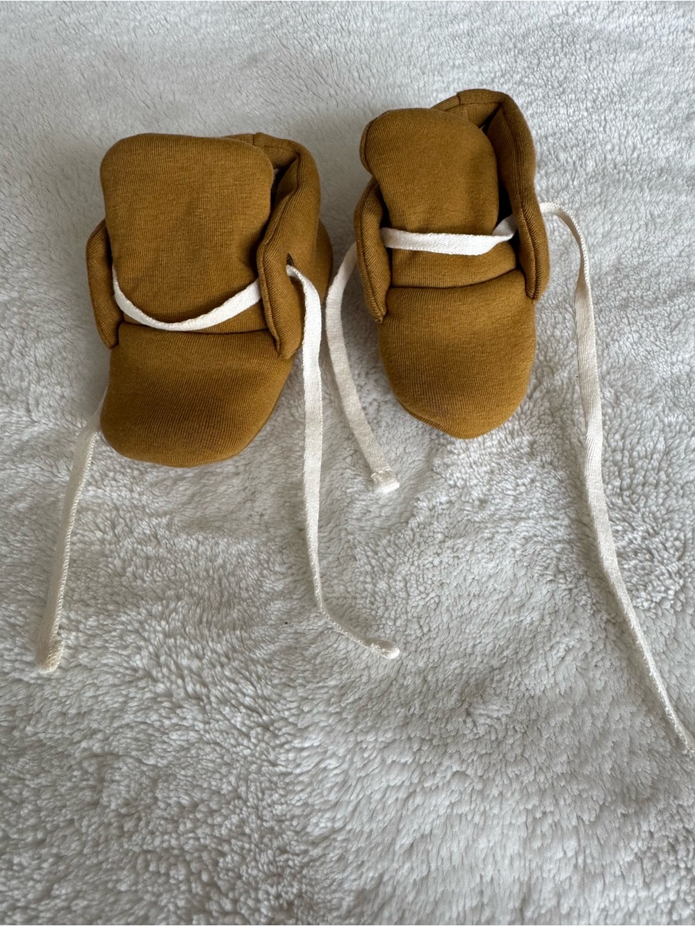 Like-New KidWild Organic Cotton Baby Booties in Mustard Yellow with White Laces